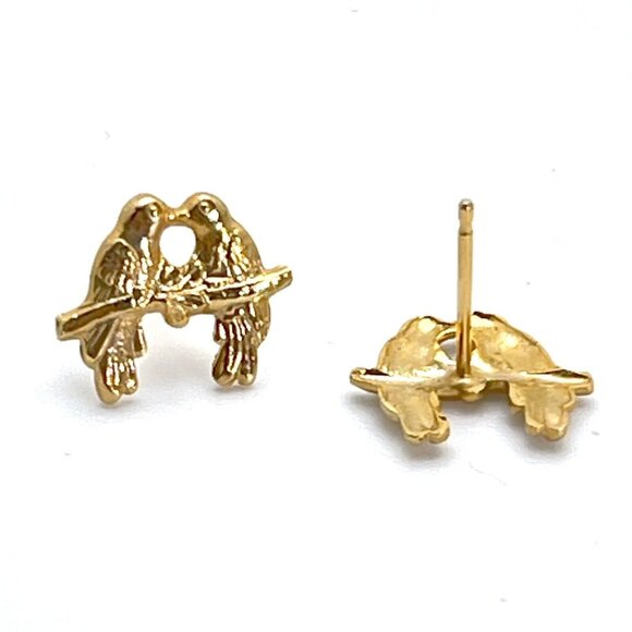 Vtg  Earrings 14K GF Post 12K Gold Fill Love Birds Retro Design Pierced Gift 3 - Picture 2 of 9
